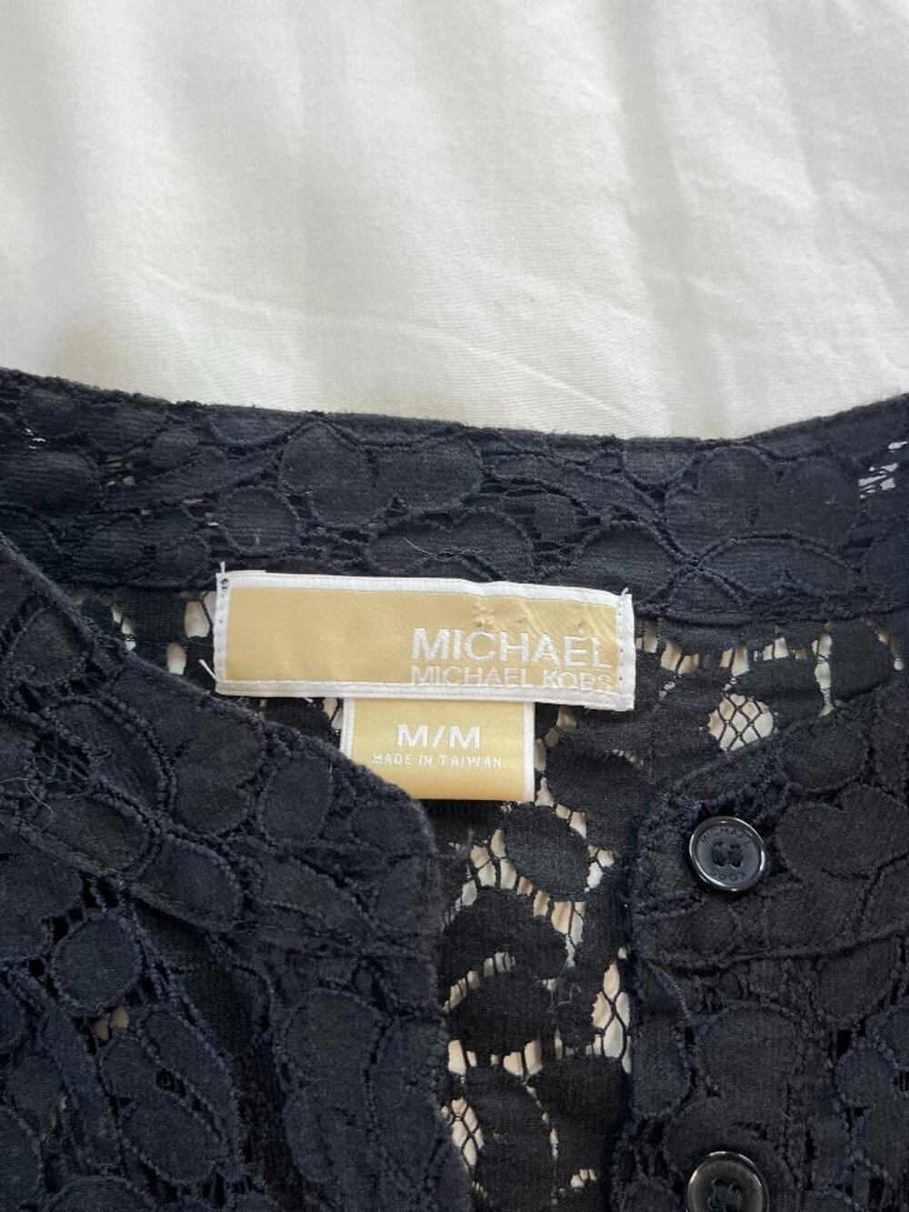 Michael by Michael Kors Black Lace 1/4 Button Long Sleeve Blouse - Picture 4 of 5